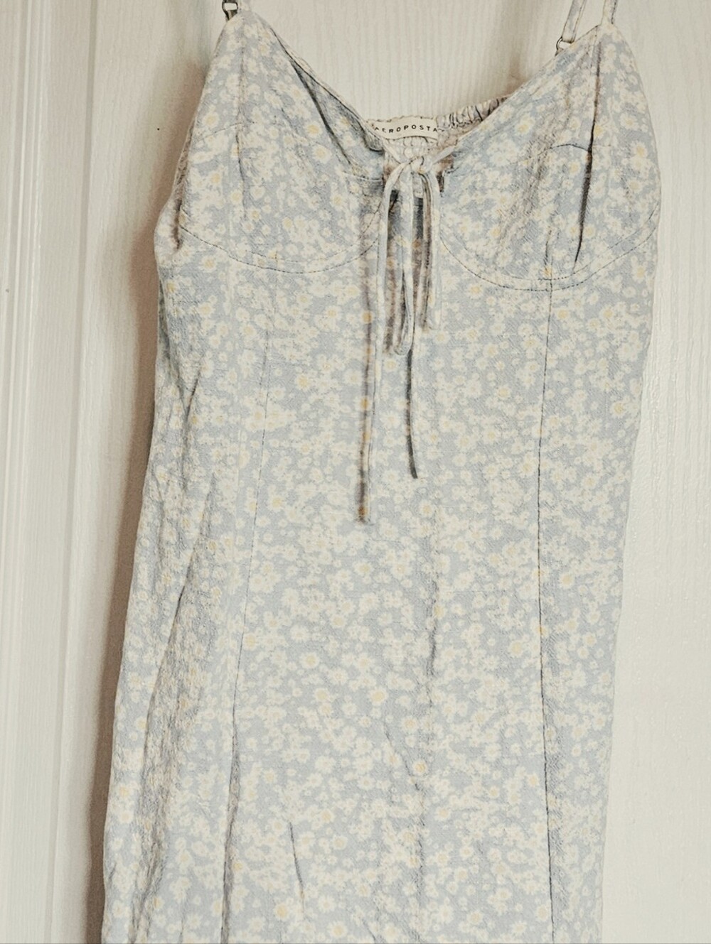 Aeropostale Dainty Floral Smocked Mini Dress Blue Yellow